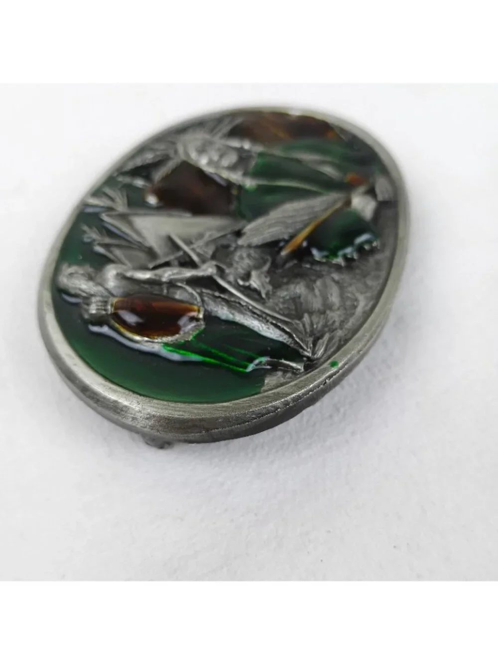 Vintage Bergamot Brass Works Belt Buckle Native Americans 1984 USA Enamel Pewter